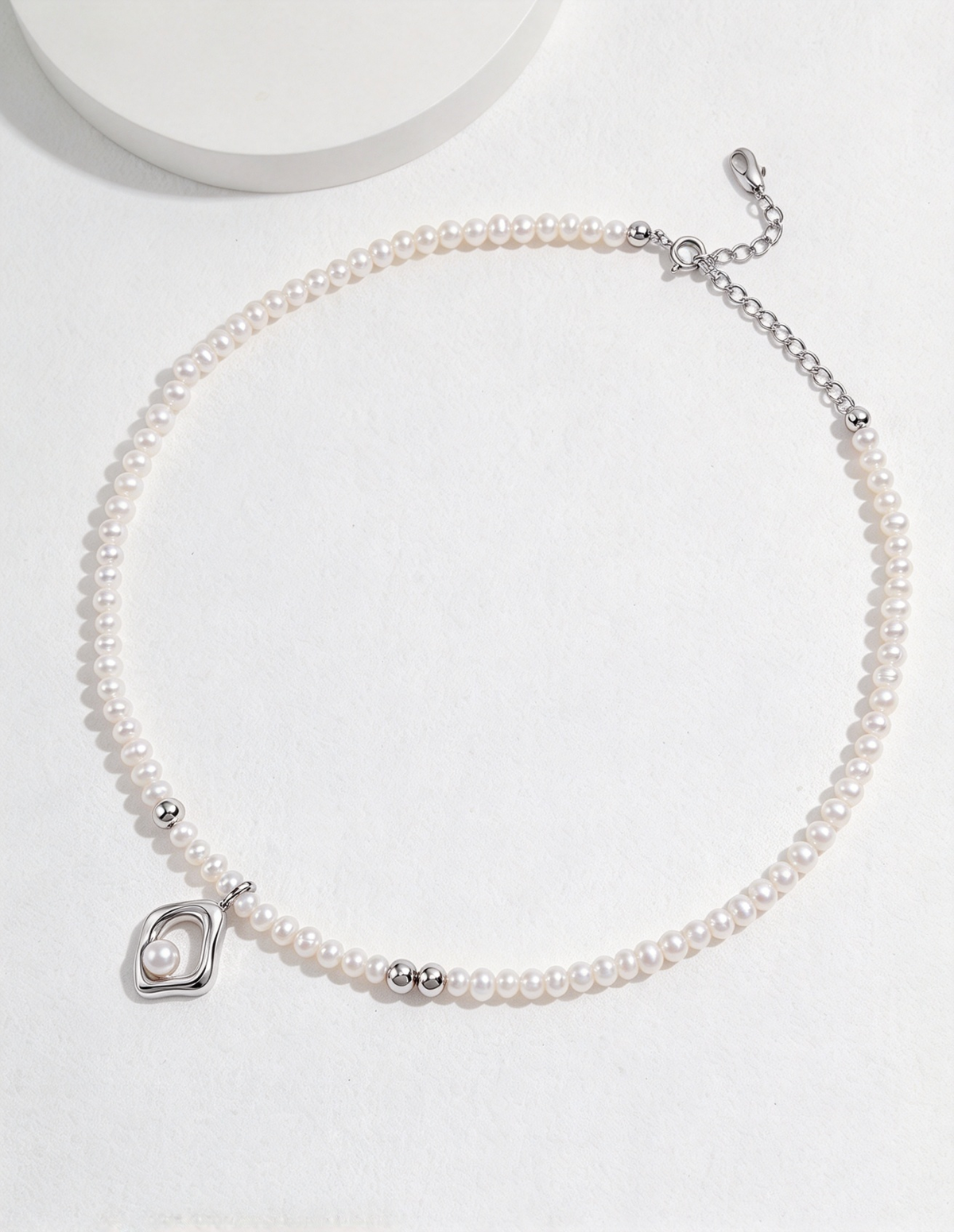 Organic Shape Pendant Natural Pearl Necklace | S925 Sterling Silver Adjustable Pearl Choker