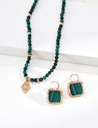 S925 Sterling Silver Malachite Beaded Choker Necklace | Vintage Gold Moon Engraved Pendant Adjustable Necklace