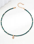 S925 Sterling Silver Malachite Beaded Choker Necklace | Vintage Gold Moon Engraved Pendant Adjustable Necklace