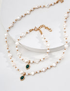 S925 Sterling Silver Natural Freshwater Pearl & Malachite Necklace | Vintage Gold Flowing Series Adjustable Choker