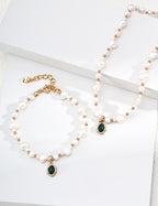 S925 Sterling Silver Natural Freshwater Pearl & Malachite Necklace | Vintage Gold Flowing Series Adjustable Choker
