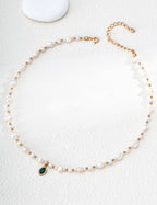 S925 Sterling Silver Natural Freshwater Pearl & Malachite Necklace | Vintage Gold Flowing Series Adjustable Choker