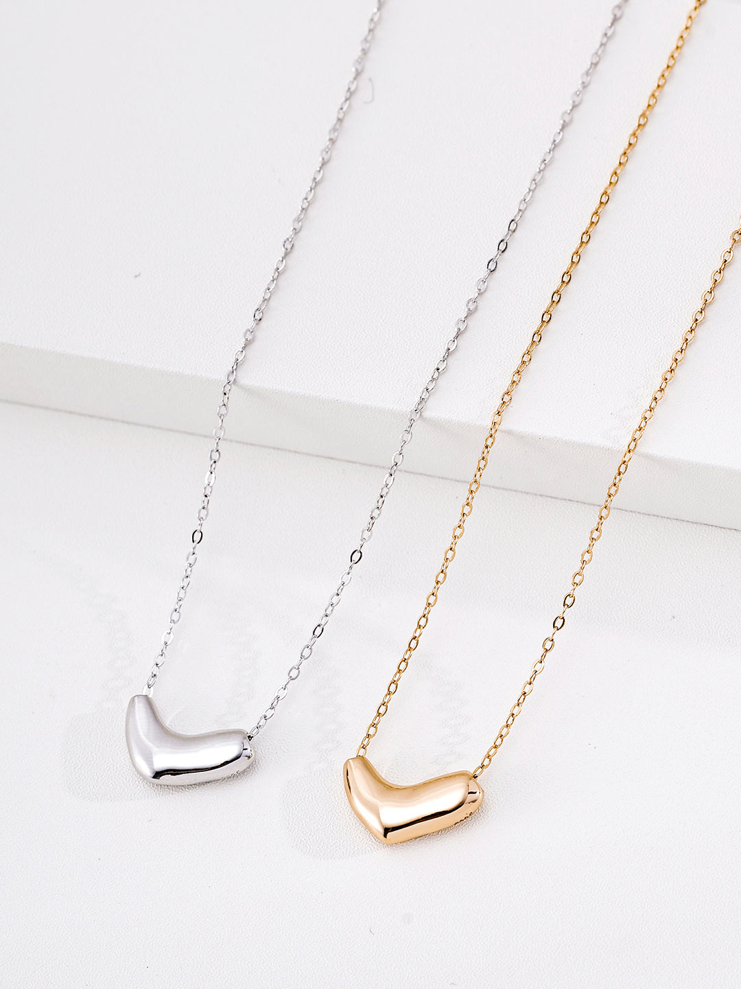 S925 Sterling Silver Minimal Curved Heart Pendant Necklace | Vintage Gold & Silver Adjustable Chain