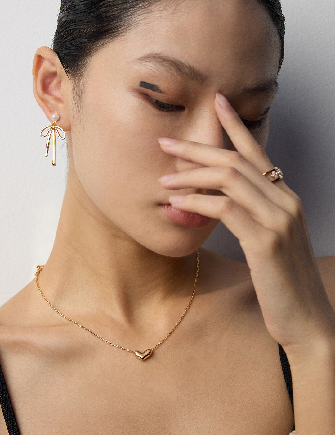 S925 Sterling Silver Minimal Curved Heart Pendant Necklace | Vintage Gold & Silver Adjustable Chain