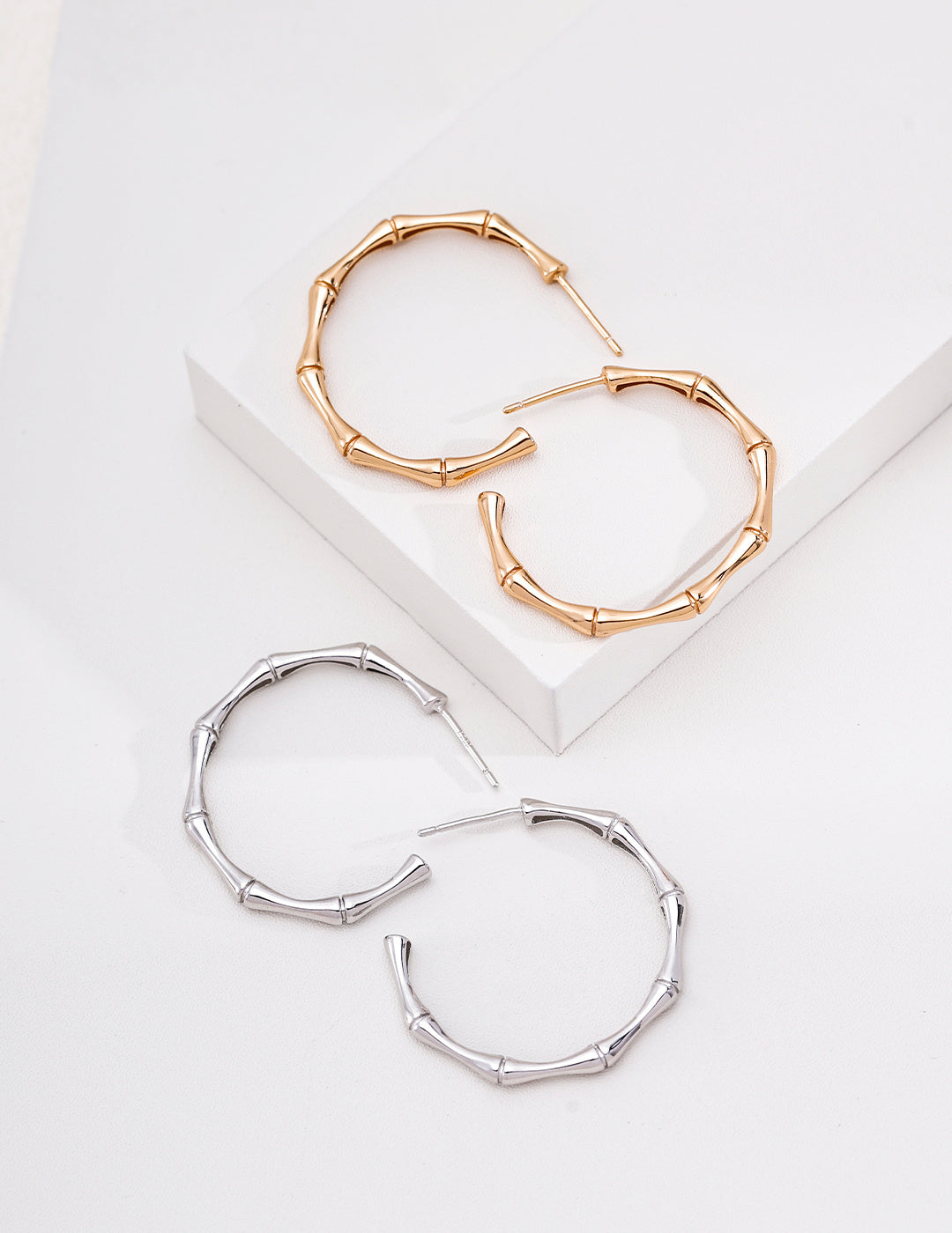 S925 Sterling Silver Bamboo Hoop Earrings