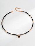 S925 Sterling Silver Black Onyx Beaded Choker Necklace | Adjustable Gemstone Pendant Necklace