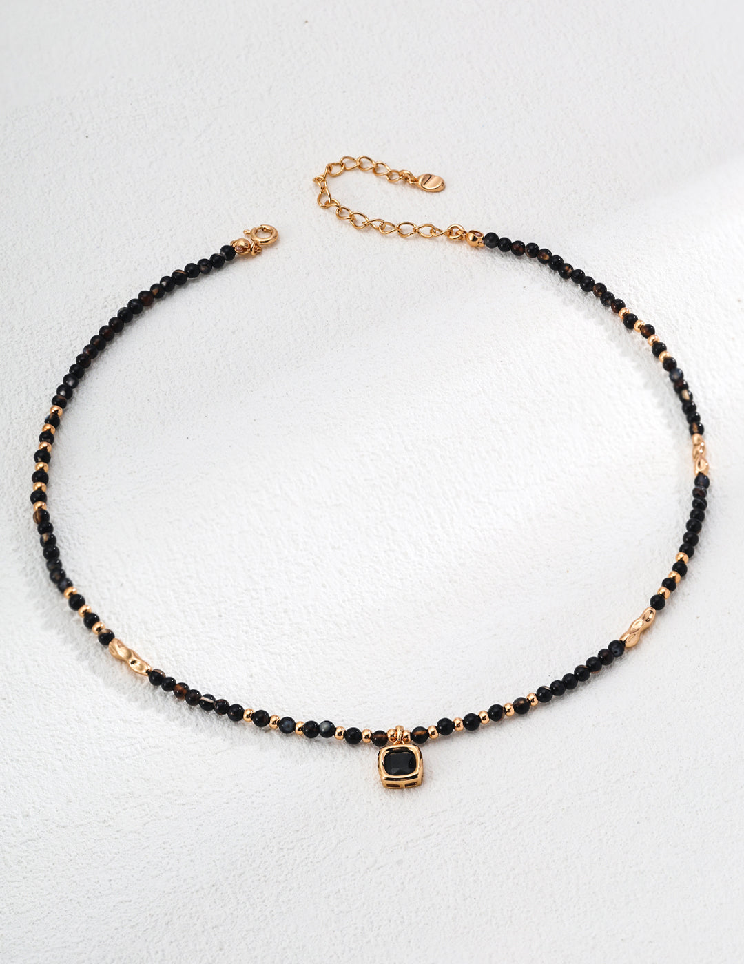 S925 Sterling Silver Black Onyx Beaded Choker Necklace | Adjustable Gemstone Pendant Necklace