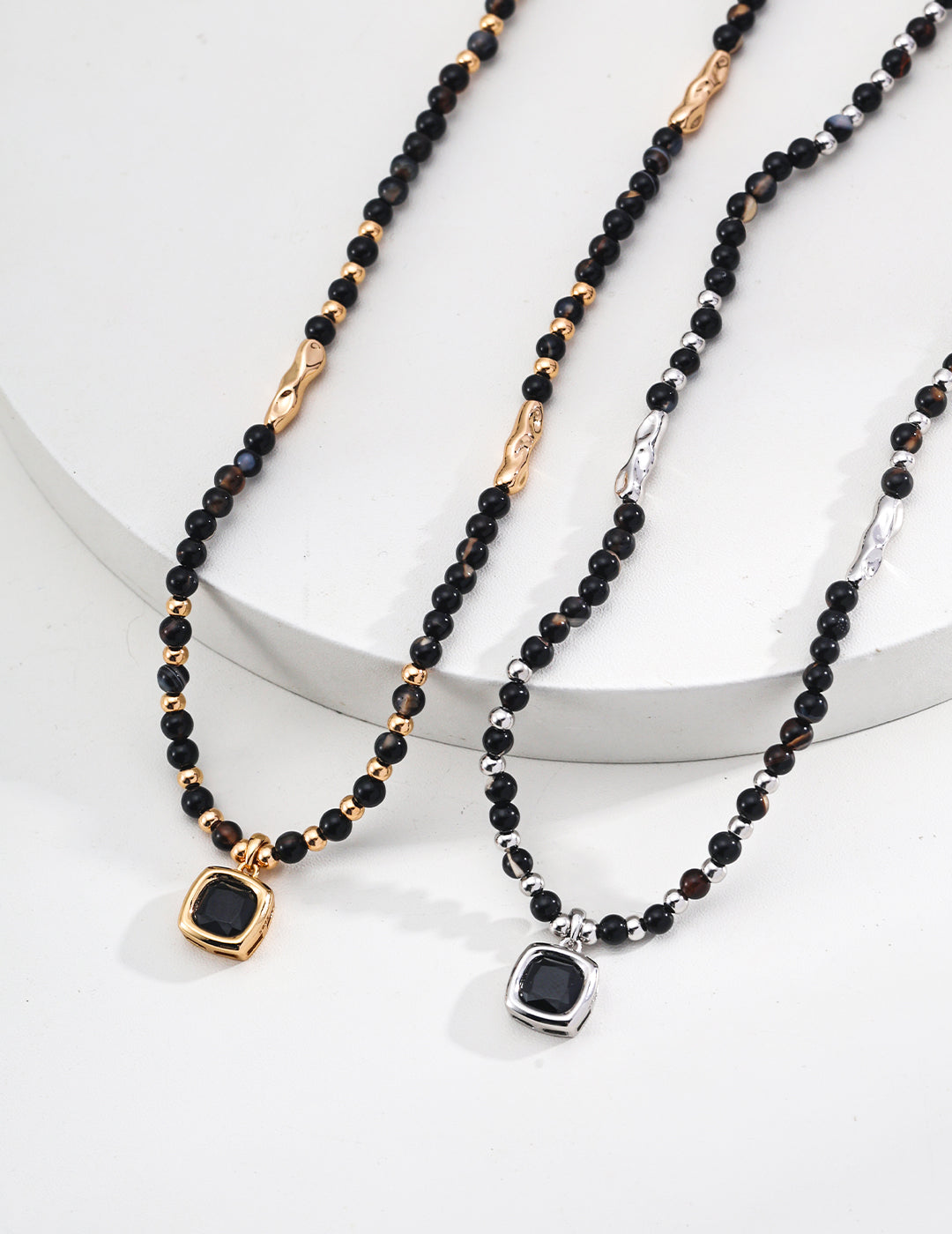 S925 Sterling Silver Black Onyx Beaded Choker Necklace | Adjustable Gemstone Pendant Necklace