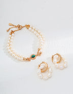 S925 Sterling Silver Freshwater Pearl & Malachite Double Strand Bracelet | Vintage Gold Adjustable Bracelet
