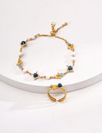 S925 Sterling Silver Natural Pearl Turquoise & Agate Star Bracelet