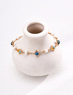 S925 Sterling Silver Natural Pearl Turquoise & Agate Star Bracelet