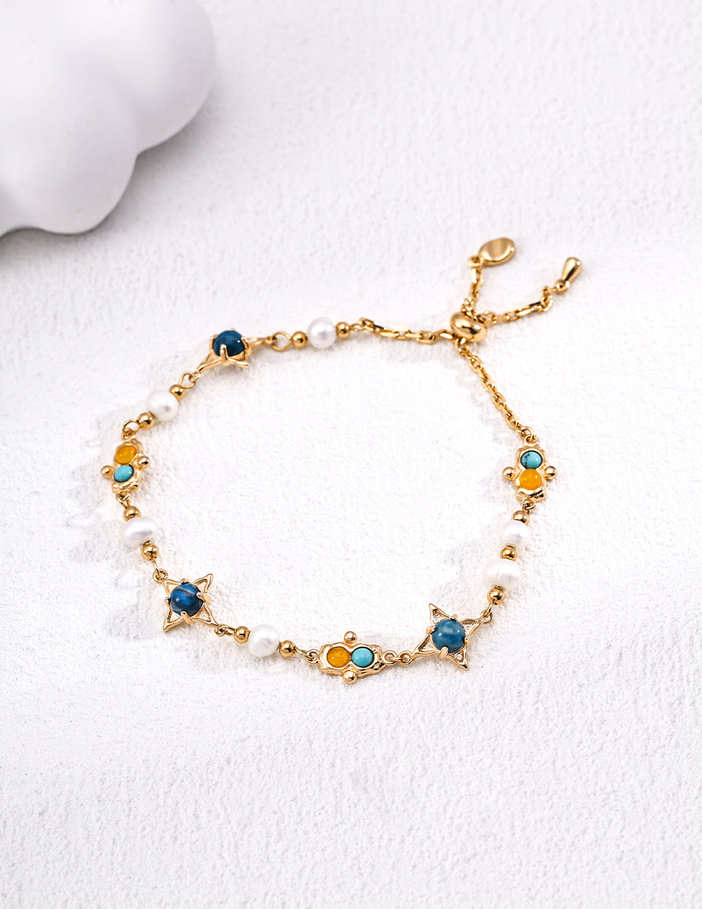 S925 Sterling Silver Natural Pearl Turquoise & Agate Star Bracelet