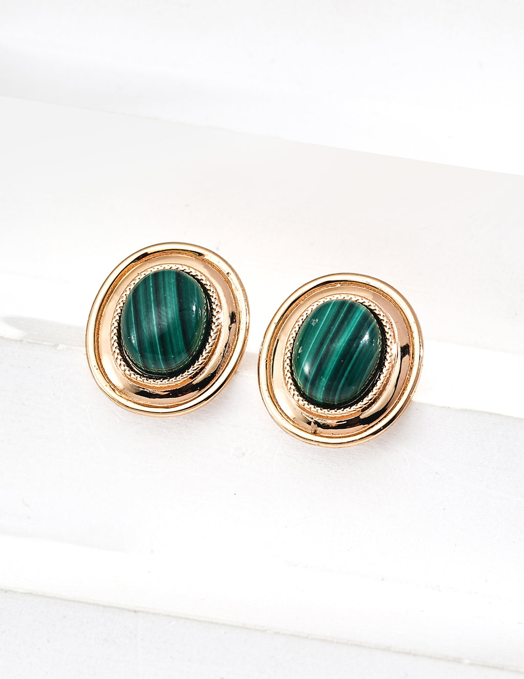 S925 Sterling Silver Malachite Stud Earrings | Vintage Round Natural Gemstone Earrings