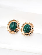 S925 Sterling Silver Malachite Stud Earrings | Vintage Round Natural Gemstone Earrings