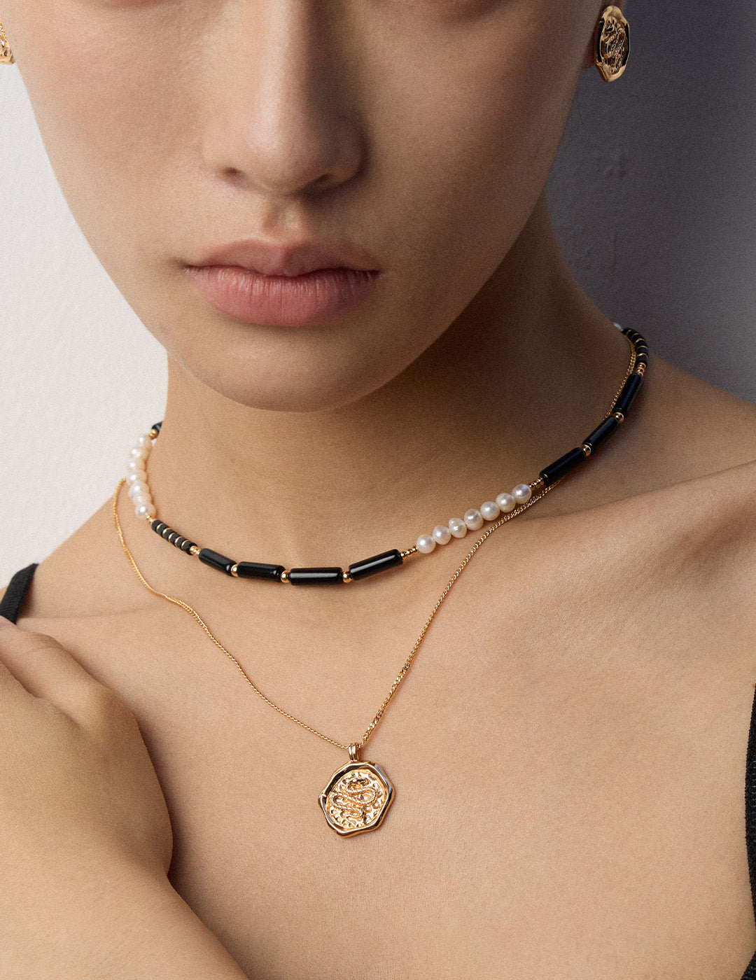 S925 Sterling Silver Black Onyx & Freshwater Pearl Beaded Necklace | Adjustable Mixed Gemstone Choker
