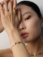 S925 Sterling Silver Freshwater Pearl & Malachite Double Strand Bracelet | Vintage Gold Adjustable Bracelet