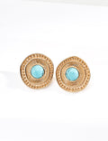 S925 Sterling Silver Vintage Turquoise Stud Earrings | Bohemian Sunburst Gold Tone Earrings