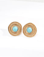 S925 Sterling Silver Vintage Turquoise Stud Earrings | Bohemian Sunburst Gold Tone Earrings