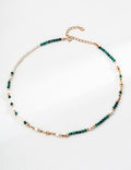 S925 Sterling Silver Natural Pearl & Malachite Beaded Choker Necklace | Vintage Gold Adjustable Beaded Necklace