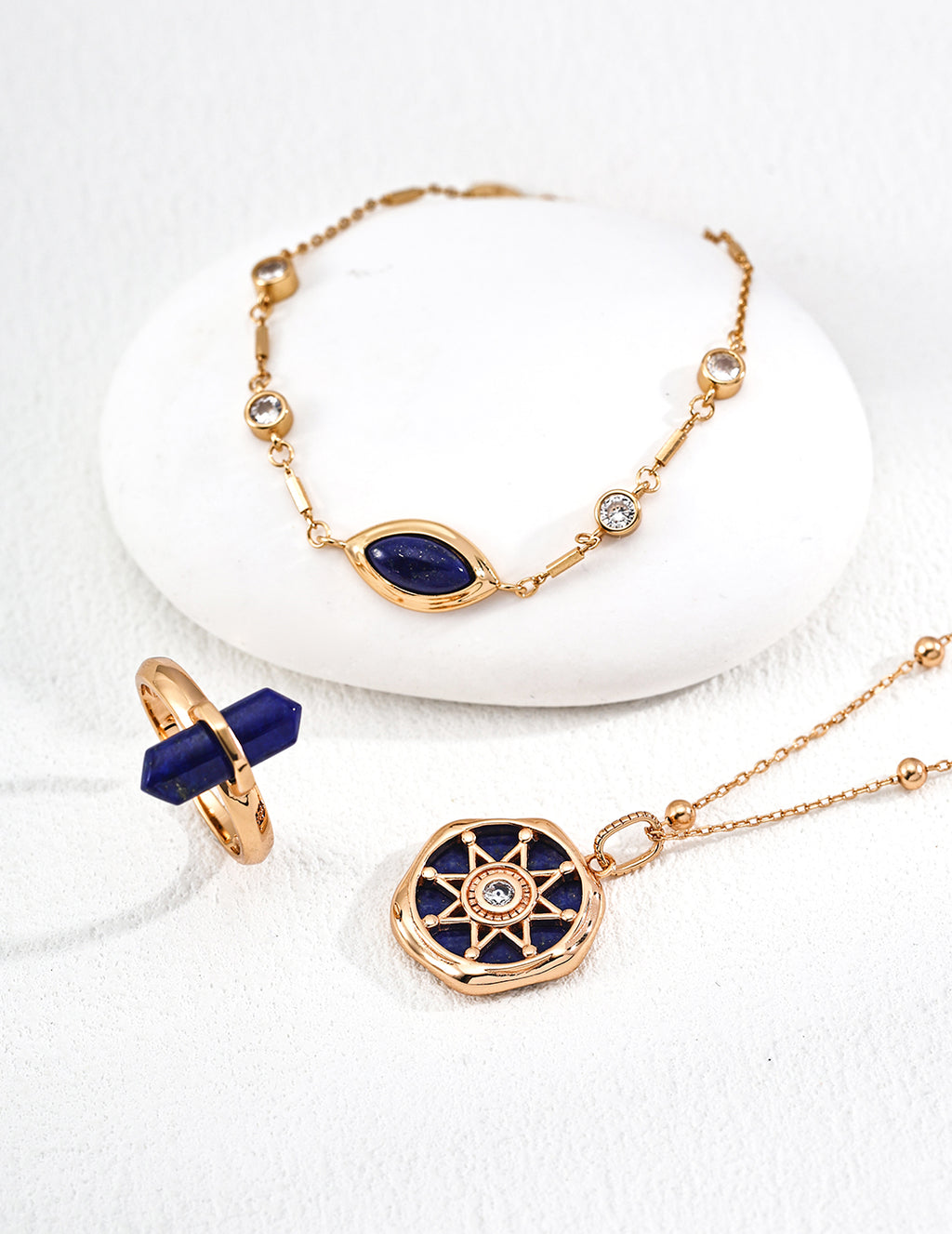 S925 Sterling Silver Natural Lapis Lazuli Bracelet | Vintage Gold Adjustable Bracelet with Cubic Zirconia