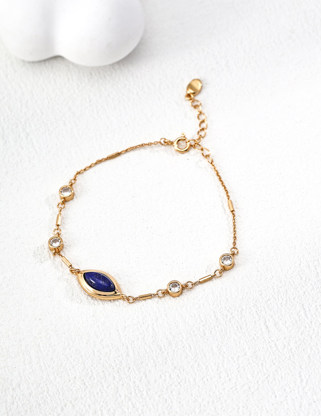 S925 Sterling Silver Natural Lapis Lazuli Bracelet | Vintage Gold Adjustable Bracelet with Cubic Zirconia