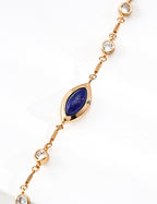S925 Sterling Silver Natural Lapis Lazuli Bracelet | Vintage Gold Adjustable Bracelet with Cubic Zirconia