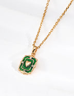 S925 Sterling Silver Vintage Heart Enamel Square Pendant Necklace