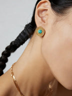 S925 Sterling Silver Vintage Turquoise Stud Earrings | Bohemian Sunburst Gold Tone Earrings