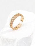 S925 Sterling Silver Vintage Open Band Ring | Oriental Coin Pattern Inlaid CZ Adjustable Ring