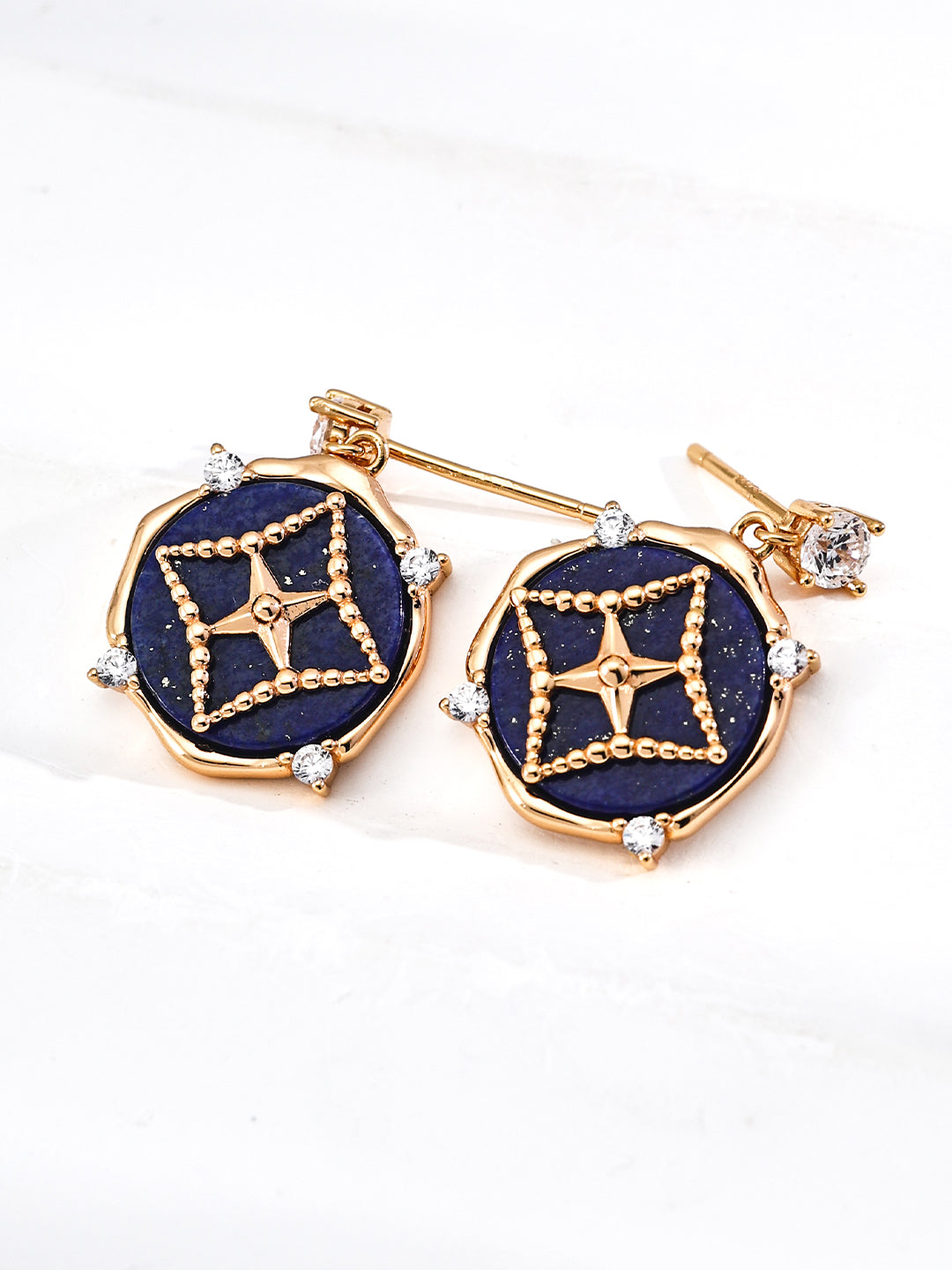 S925 Sterling Silver Vintage Lapis Lazuli CZ Drop Earrings
