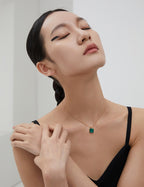 S925 Sterling Silver Natural Malachite Square Pendant Necklace