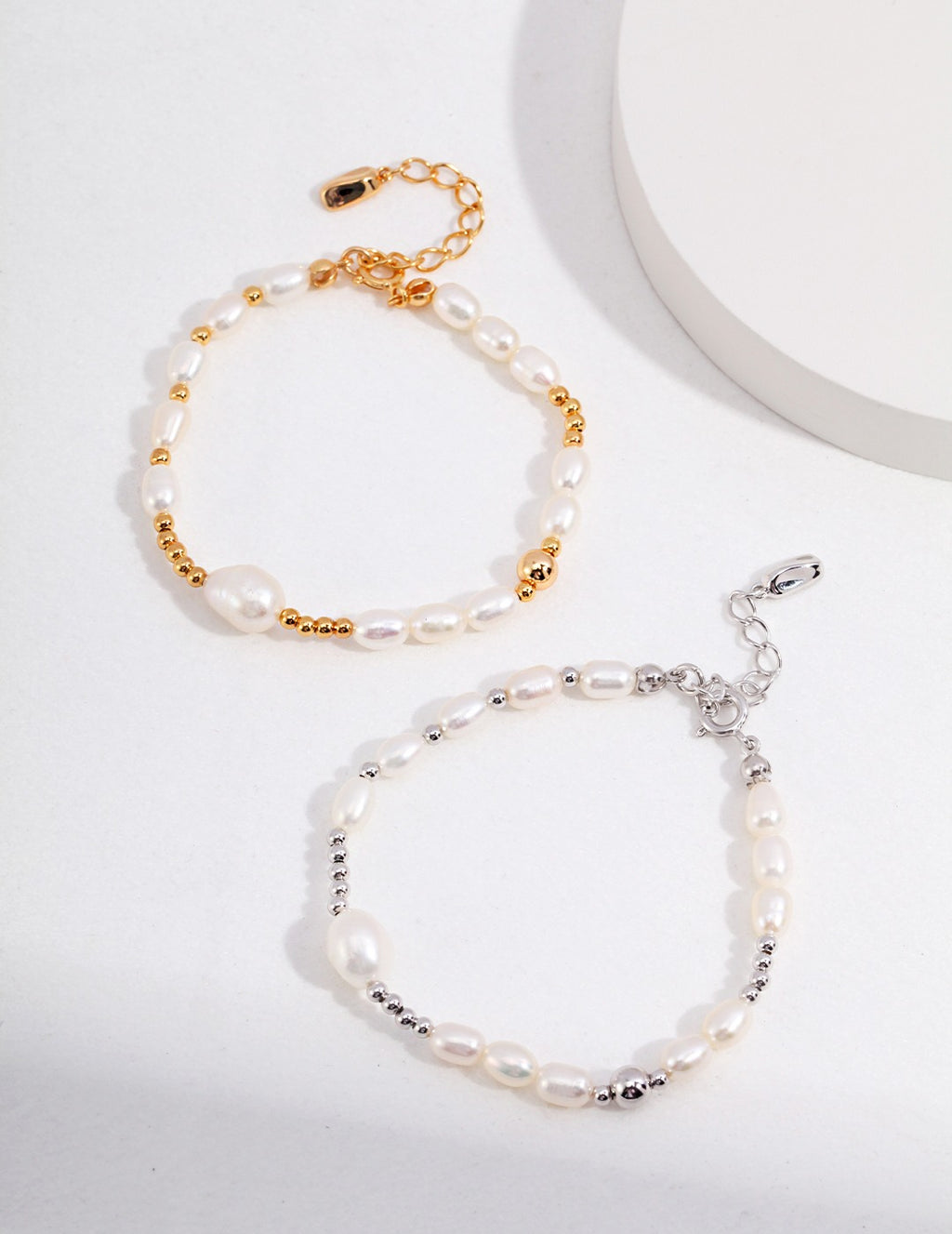 Irregular Freshwater Pearl Beaded Bracelet | S925 Sterling Silver Adjustable Stackable Bracelet