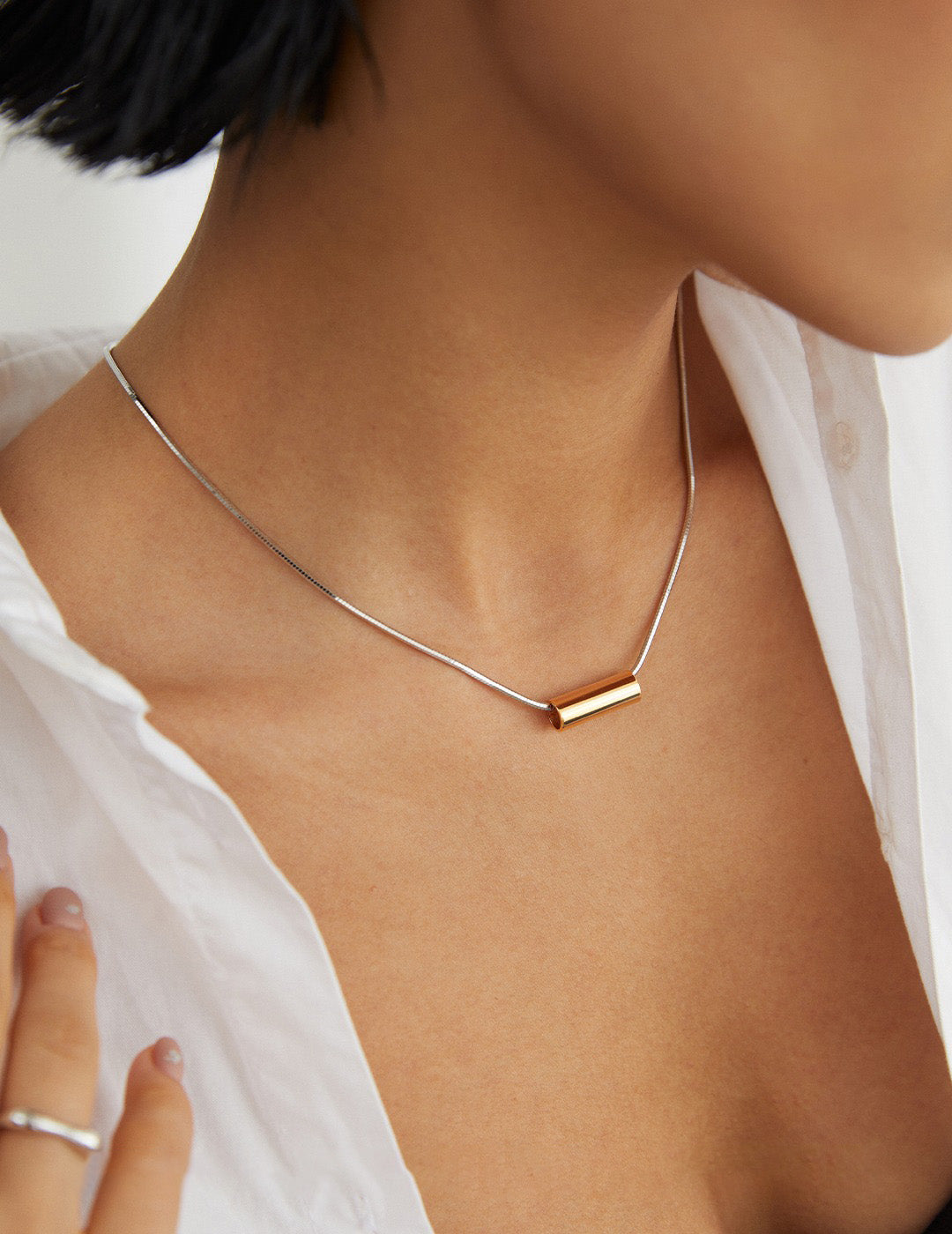 Minimal Geometric Cylinder S925 Sterling Silver Pendant Necklace