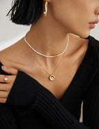 French Vintage Irregular Molten Gold Disc Pendant Necklace