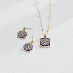 S925 Sterling Silver Vintage Lapis Lazuli CZ Drop Earrings