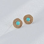 S925 Sterling Silver Vintage Turquoise Stud Earrings | Bohemian Sunburst Gold Tone Earrings