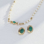 S925 Sterling Silver Malachite Stud Earrings | Vintage Round Natural Gemstone Earrings