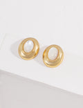 S925 Sterling Silver Mother of Pearl Oval Stud Earrings | Vintage Gold Retro Earrings