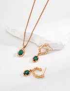 S925 Sterling Silver Natural Gemstone Pendant Necklace | Vintage Gold Bezel Set Malachite & Tiger's Eye Adjustable Necklace