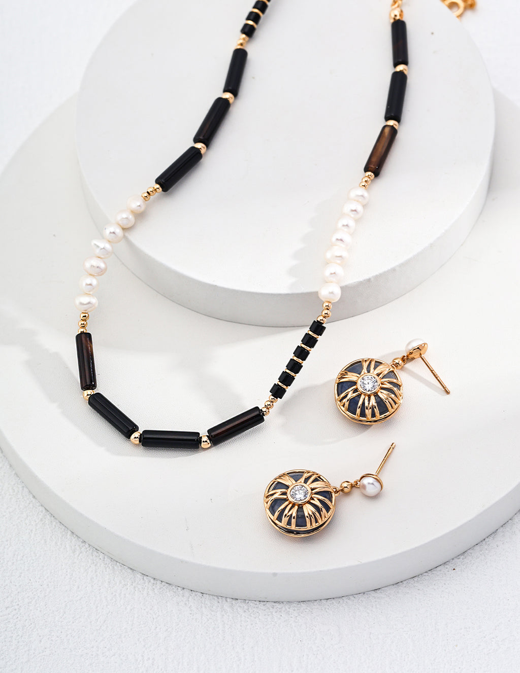 S925 Sterling Silver Black Onyx & Freshwater Pearl Beaded Necklace | Adjustable Mixed Gemstone Choker