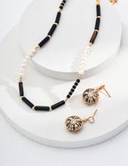 S925 Sterling Silver Black Onyx & Freshwater Pearl Beaded Necklace | Adjustable Mixed Gemstone Choker