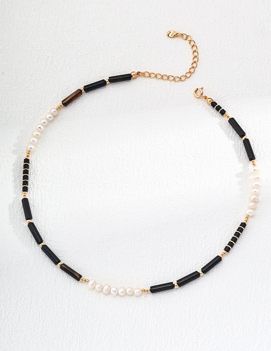 S925 Sterling Silver Black Onyx & Freshwater Pearl Beaded Necklace | Adjustable Mixed Gemstone Choker