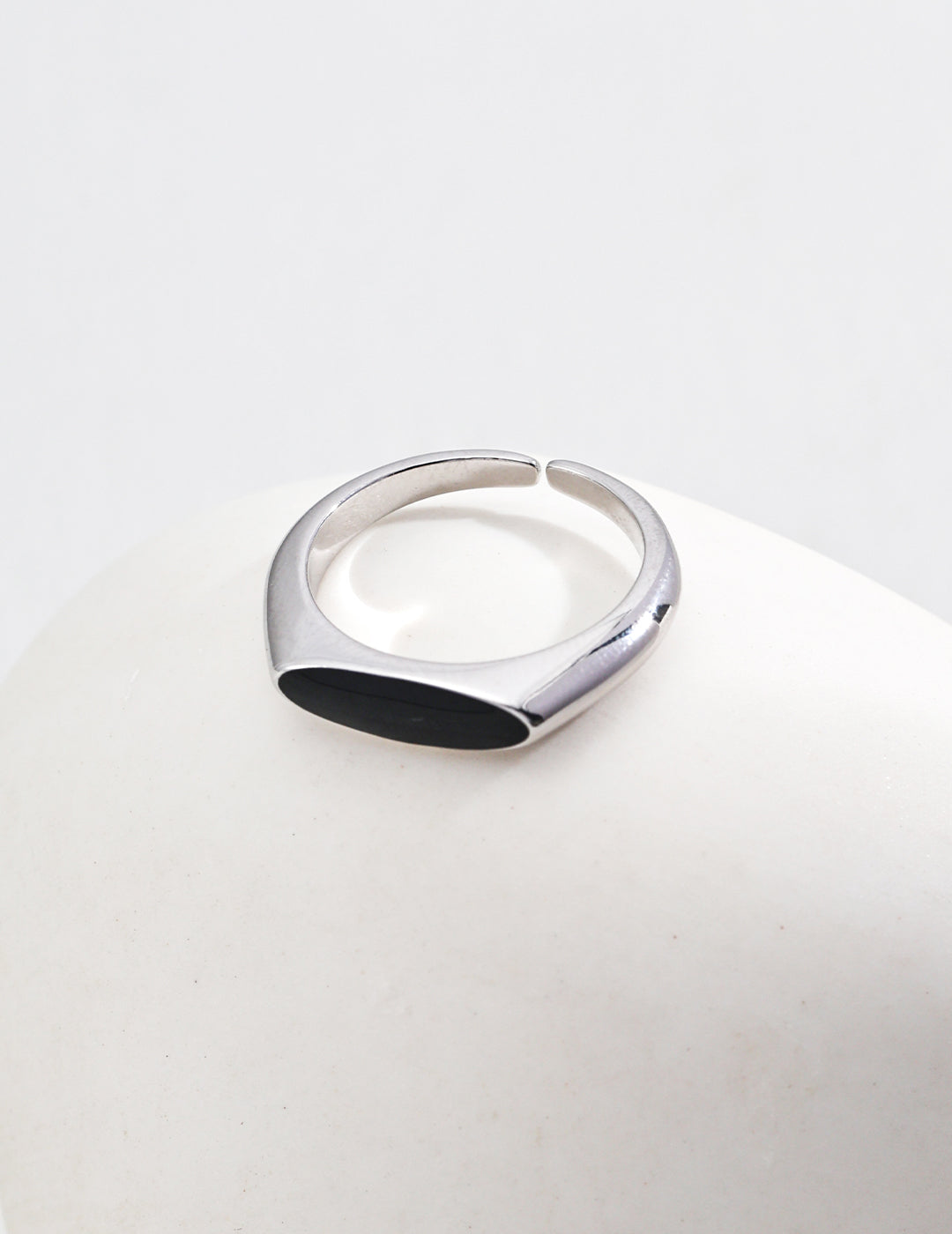 S925 Sterling Silver Black Enamel Open Ring | Minimalist Modern Statement Ring