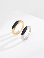 S925 Sterling Silver Black Enamel Open Ring | Minimalist Modern Statement Ring