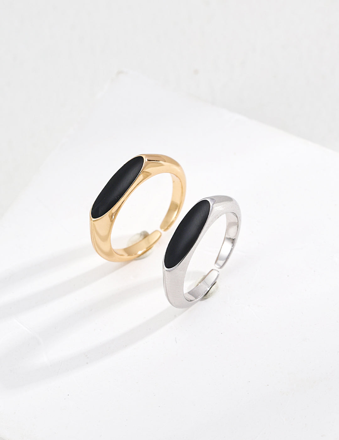 S925 Sterling Silver Black Enamel Open Ring | Minimalist Modern Statement Ring